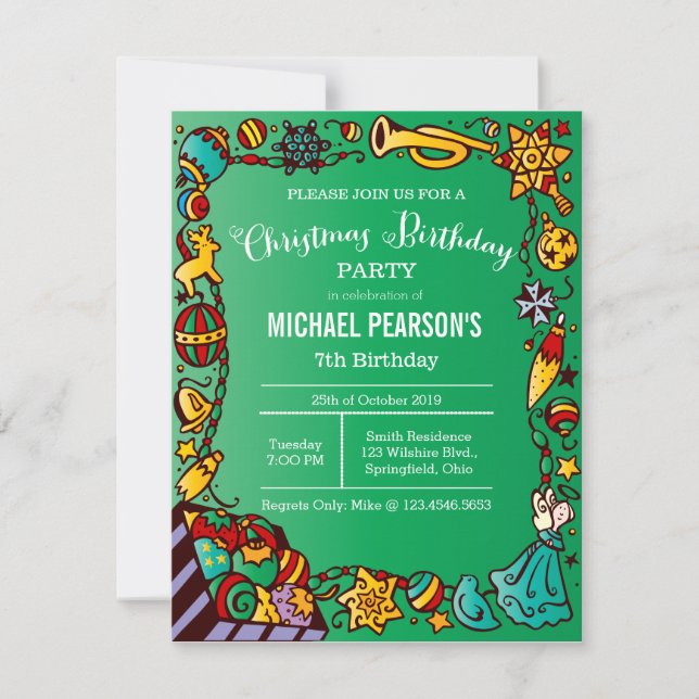 Invitation Fête de Noël Anniversaire (Devant)