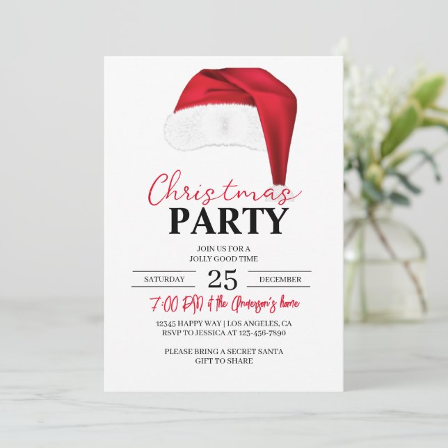 Invitation Fête de Noël Anniversaire Noël Dîner Noël Chapeau (Debout devant)
