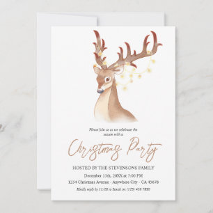 Invitation Fête de Noël Aquarelle Brown Cerf Élégant Chic