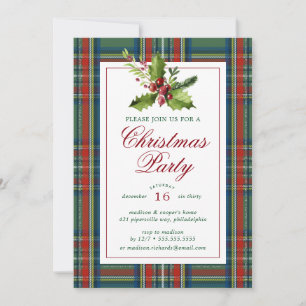 Invitation Fête de Noël   Aquarelle Plaid Holly