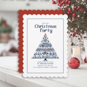 Invitation Fête de Noël Arbre Bleu Nordique Scandinave