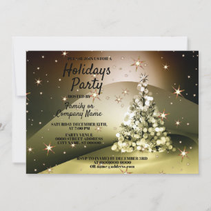 Invitation Fête de Noël Arbre d'Or brillant Étincelles