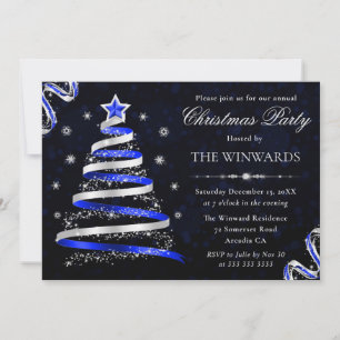 Invitation Fête de Noël arbre ruban bleu et argent