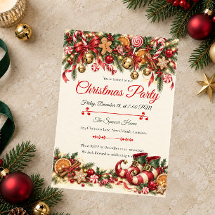 Invitation Fête de Noël au bonbon fantaisiste à la canne de N