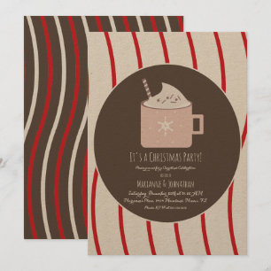 Invitation Fête de Noël au cacao chaud avec canne de Kraft