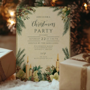 Invitation Fête de Noël au chandelier rustique et pomme de pi