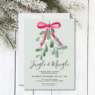 Invitation Fête de Noël au gui vert Jingle And Mingle