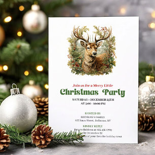 Invitation Fête de Noël au pinceau aquarelle rennes vintage
