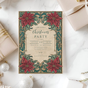 Invitation Fête de Noël au poinsettia orné