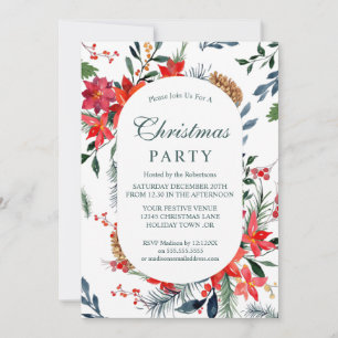 Invitation Fête de Noël au poinsettia rouge aquarelle