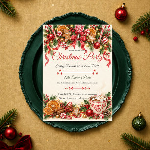 Invitation Fête de Noël au poivre menthe cosy
