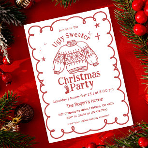 Invitation Fête de Noël au pull moche dessiné à la main 