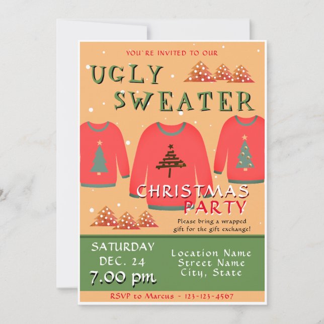 Invitation Fête de Noël au pull-over moche (Devant)