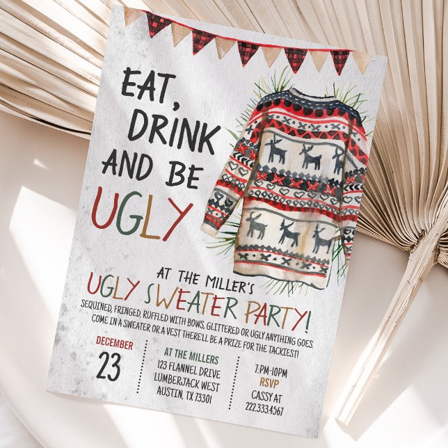 Invitation Fête de Noël au pull rustique laid (Créateur téléchargé)