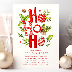 Invitation Fête de Noël au style aquarelle Ho Ho Ho