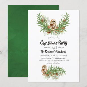 Invitation Fête de Noël au thème de chouette à l'aquarelle