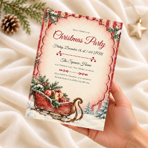 Invitation Fête de Noël au traîneau vintage