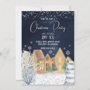 Invitation Fête de Noël au village d'hiver aquarelle cosy