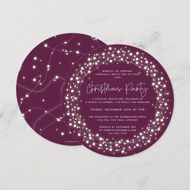 Invitation Fête de Noël aux aurores de fraises rondes (Devant / Derrière)