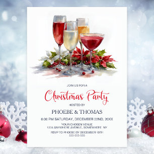 Invitation Fête de Noël aux Cocktails Poinsettia