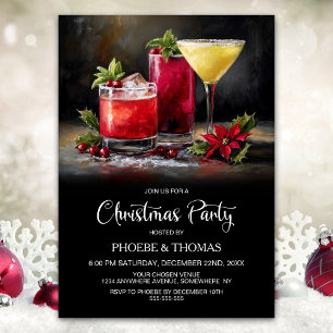 Invitation Fête de Noël aux Cocktails Poinsettia
