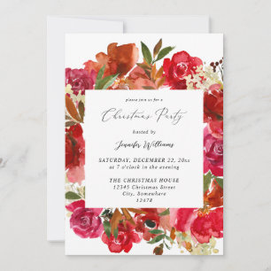 Invitation Fête de Noël aux fleurs roses et roses rouges