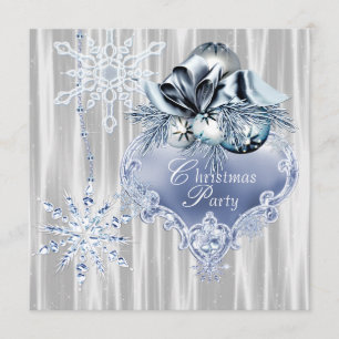 Invitation Fête de Noël aux flocons de neige bleus blancs