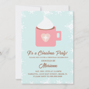 Invitation Fête de Noël aux flocons de neige et au cacao chau