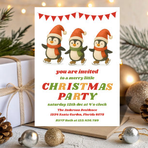 Invitation Fête de Noël aux Manchots Rétro Éditable