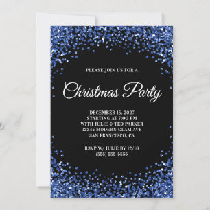 Invitation Fête de Noël avec bordure pailletée bleu marine no