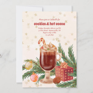 Invitation Fête de Noël avec Cookies et Chocolat Chaud
