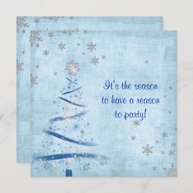 Invitation Fête de Noël avec des flocons d'argent (Devant / Derrière)