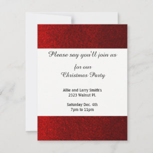 Invitation Fête de Noël avec paillettes rouges fausses