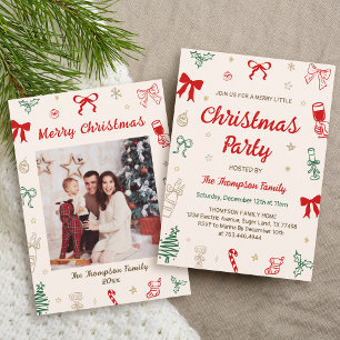 Invitation Fête de Noël avec photo dessinée à la main