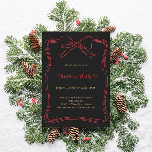 Invitation Fête de Noël avec un nœud papillon rouge dessiné à