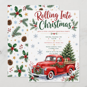 Invitation Fête de Noël avec un vieux camion rouge