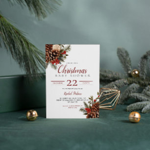 Invitation Fête de Noël Baies de Pin Unisexe Baby Shower