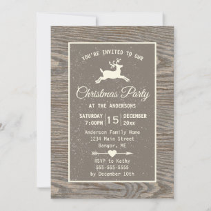 Invitation Fête de Noël beige de la région de Reindeer en boi