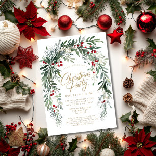 Invitation Fête de Noël Berries Modern Script