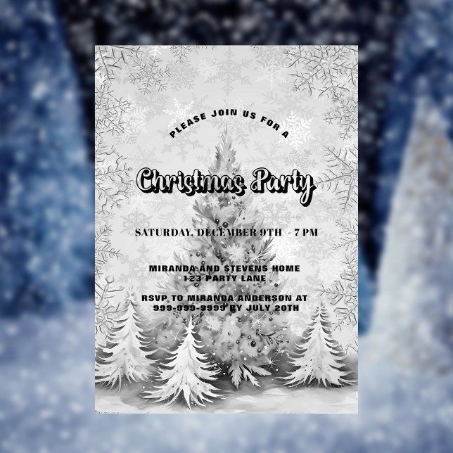 Invitation Fête de Noël blanc argent flocon (Créateur téléchargé)