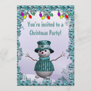 Invitation Fête de Noël blanche et élégante de Snowman