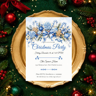Invitation Fête de Noël Bleue Fantaisiste