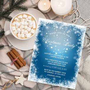 Invitation Fête de Noël bleue,Flocons de neige,Etoiles