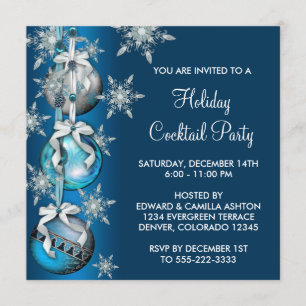 Invitation Fête de Noël bleue turquoise d'ornements de