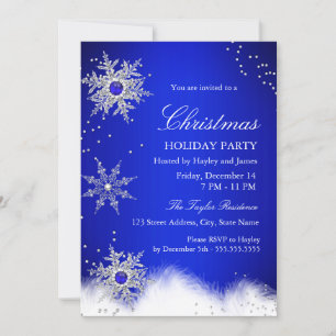 Invitation Fête de Noël Blue Pearl Snowflake