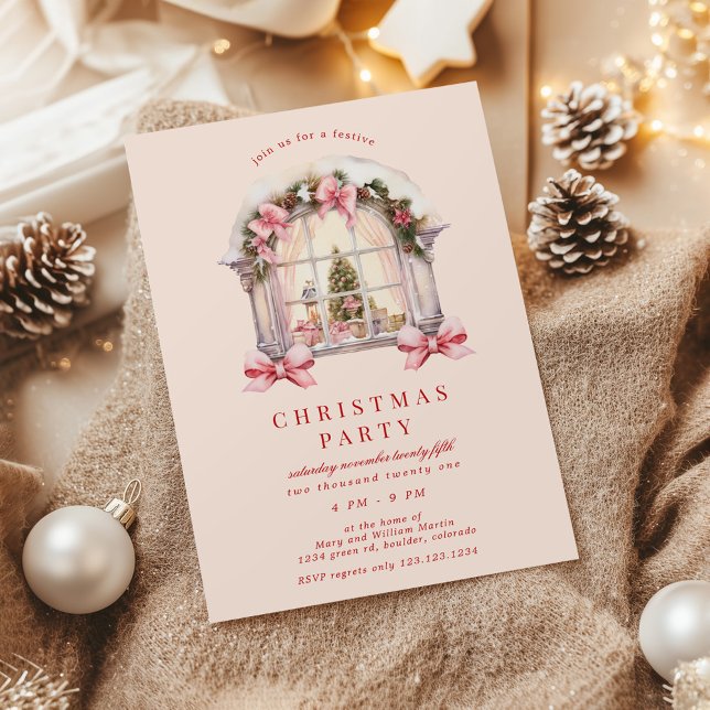 Invitation Fête de Noël Blush Bows (Créateur téléchargé)