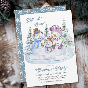 Invitation Fête de Noël Bonhomme de Neige Qu'il neige