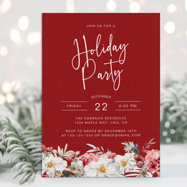 Invitation Fête de Noël Botanique (Elegant Watercolor Botanical Floral Christmas Holiday Party Invitation by Painted Paperie)