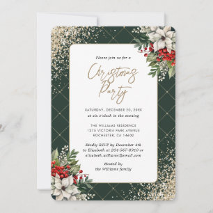 Invitation Fête de Noël botanique verte élégante en or
