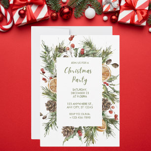Invitation Fête de Noël botanique verte et blanche
